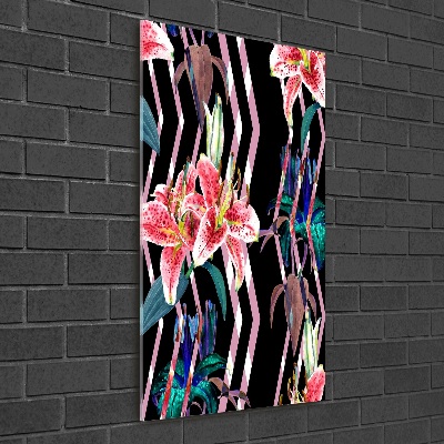 Verticaal glasschilderij Lelies achtergrond