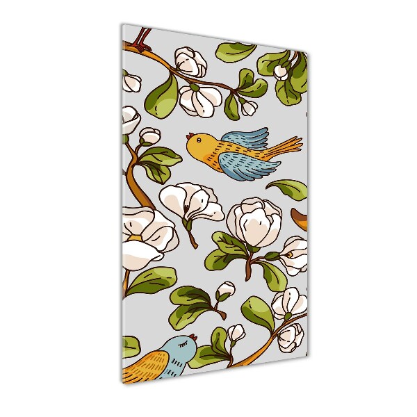 Verticale glasfoto Vogels en bloemen