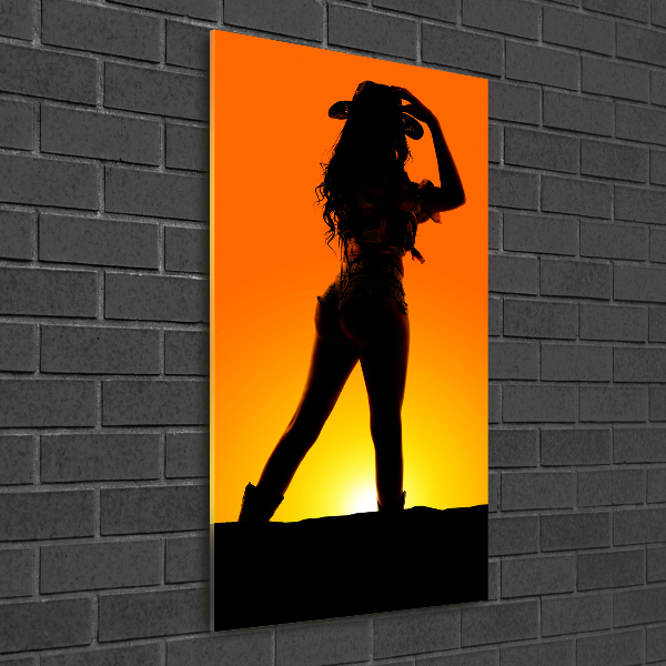 Verticale foto op glas Silhouet van een cowgirl