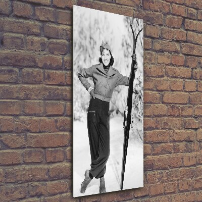 Verticale glasfoto Vrouw met ski's