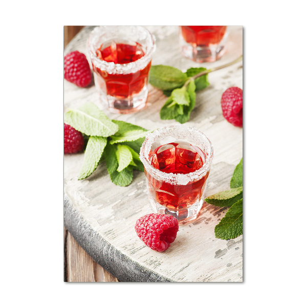 Verticaal glasschilderij Frambozen en drankjes