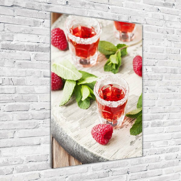 Verticaal glasschilderij Frambozen en drankjes