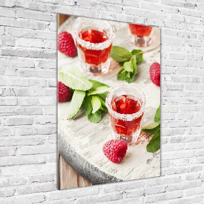 Verticaal glasschilderij Frambozen en drankjes