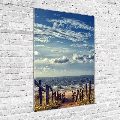 Verticale glasfoto Pad naar het strand