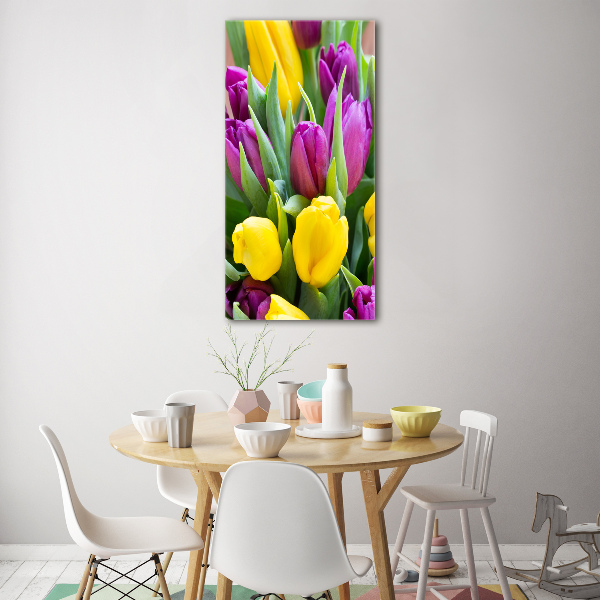 Verticale glasfoto Kleurrijke tulpen