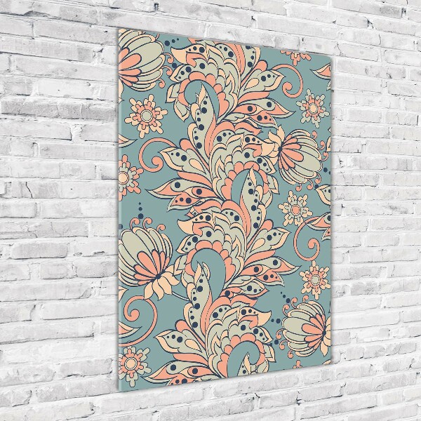 Verticale glasfoto Etnische bloemen