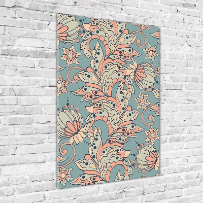 Verticale glasfoto Etnische bloemen