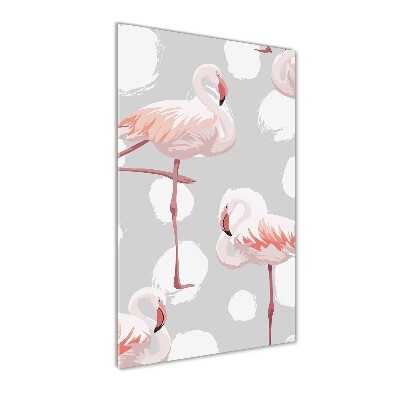 Verticale glasfoto Flamingo's en stippen