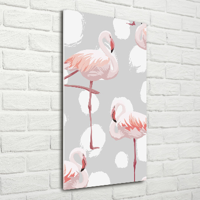 Verticale glasfoto Flamingo's en stippen