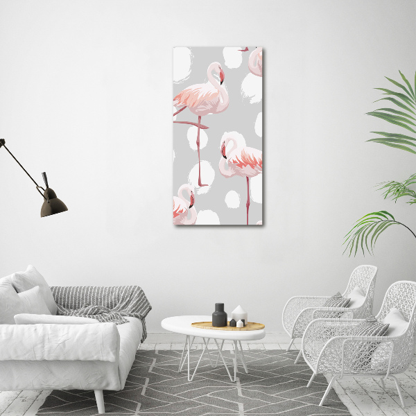 Verticale glasfoto Flamingo's en stippen