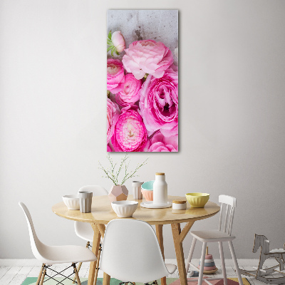 Verticale glasfoto Roze boterbloemen