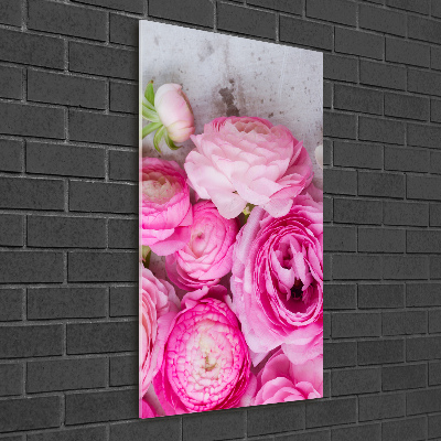 Verticale glasfoto Roze boterbloemen