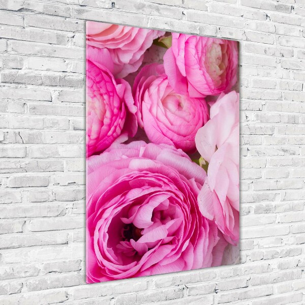 Verticale glasfoto Roze boterbloemen
