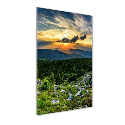 Verticale glasfoto Panorama van de bergen