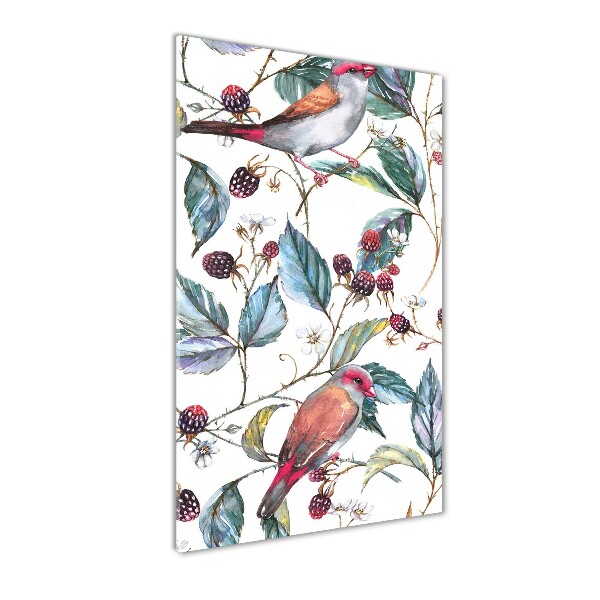 Verticaal glasschilderij Vogels en bramen