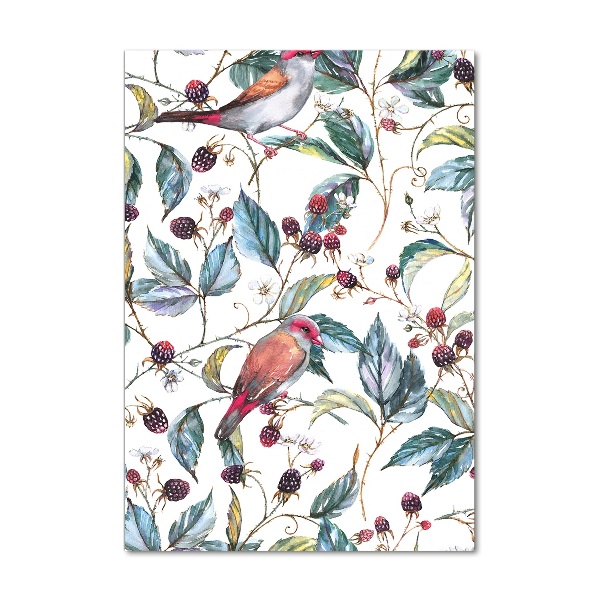 Verticaal glasschilderij Vogels en bramen