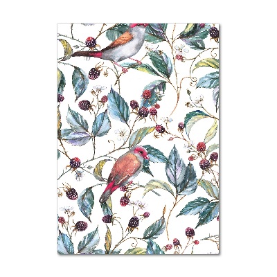 Verticaal glasschilderij Vogels en bramen