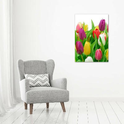 Verticale glasfoto Kleurrijke tulpen