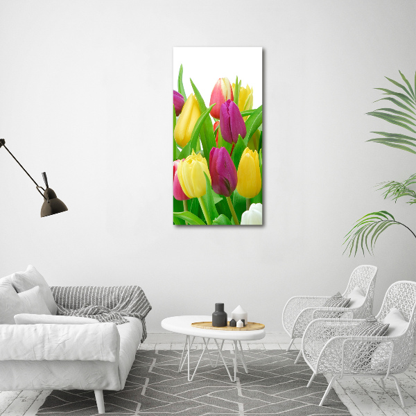 Verticale glasfoto Kleurrijke tulpen