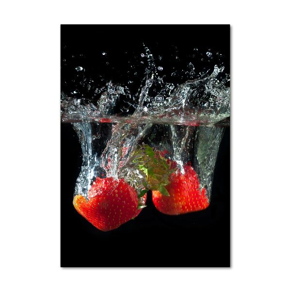 Verticale foto op glas Aardbeien onder water