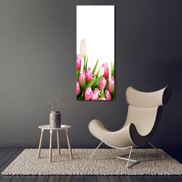 Verticale glasfoto Roze tulpen