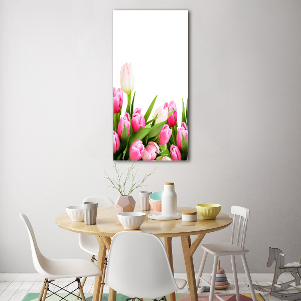 Verticale glasfoto Roze tulpen