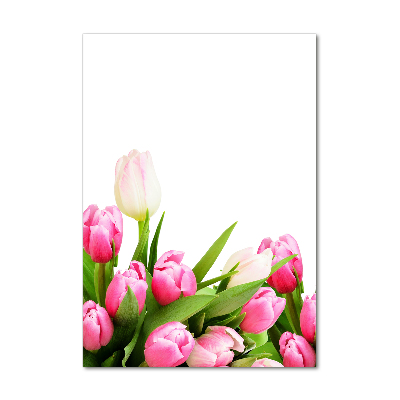 Verticale glasfoto Roze tulpen