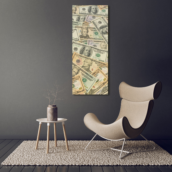 Verticale foto op glas Dollarbankbiljetten