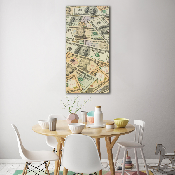 Verticale foto op glas Dollarbankbiljetten