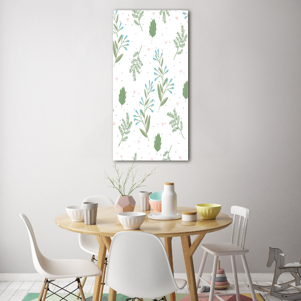 Verticale glasfoto Bladeren en harten