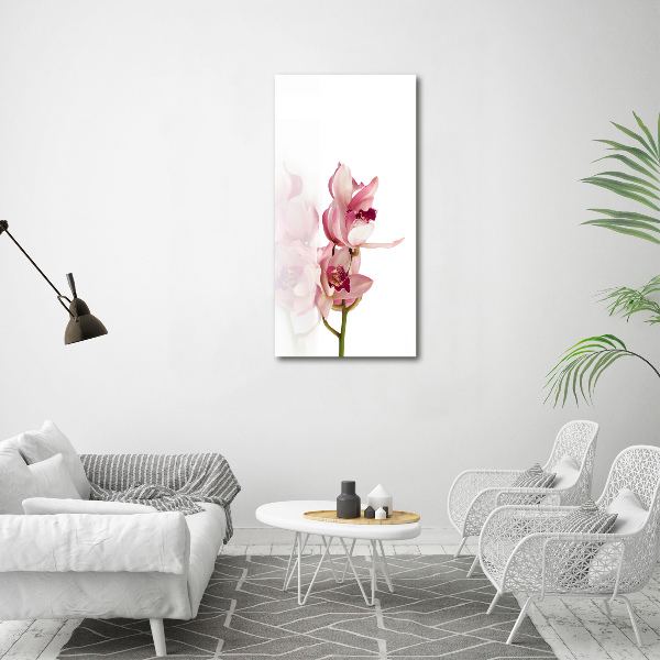 Verticaal glasschilderij Roze orchidee