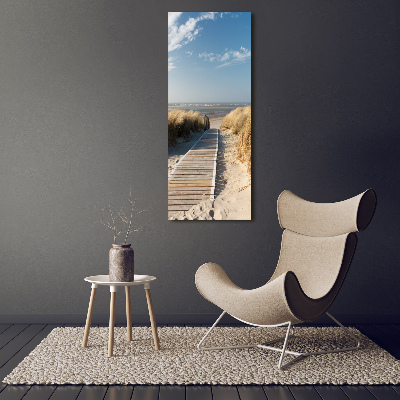 Verticale glasfoto Pad naar het strand
