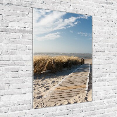 Verticale glasfoto Pad naar het strand