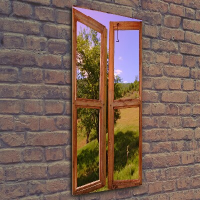 Verticaal glasschilderij Het landschap buiten het raam.