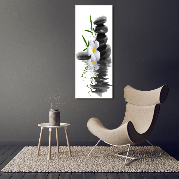 Verticale glasfoto Orchidee en stenen