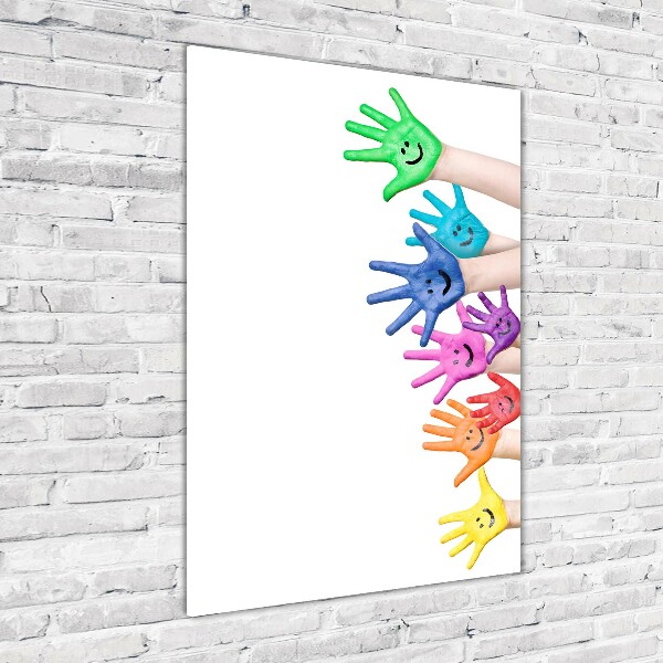 Verticaal glasschilderij Geschilderde handen