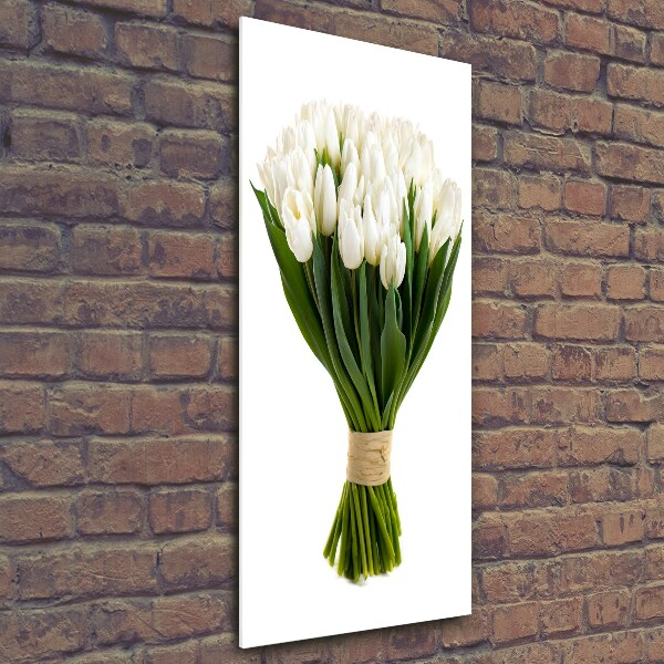 Verticale glasfoto Witte tulpen