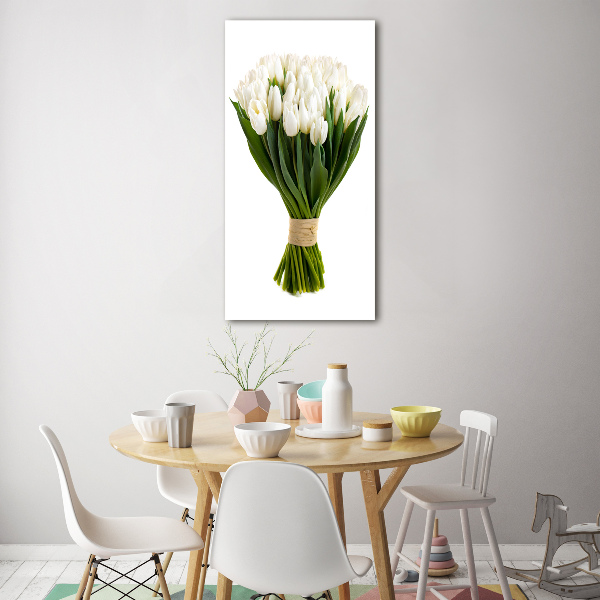 Verticale glasfoto Witte tulpen