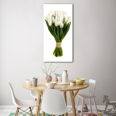 Verticale glasfoto Witte tulpen