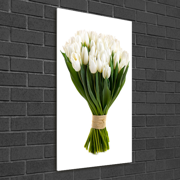 Verticale glasfoto Witte tulpen