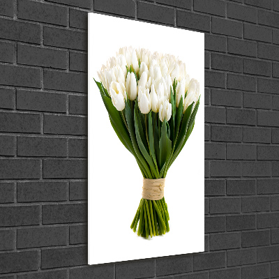 Verticale glasfoto Witte tulpen