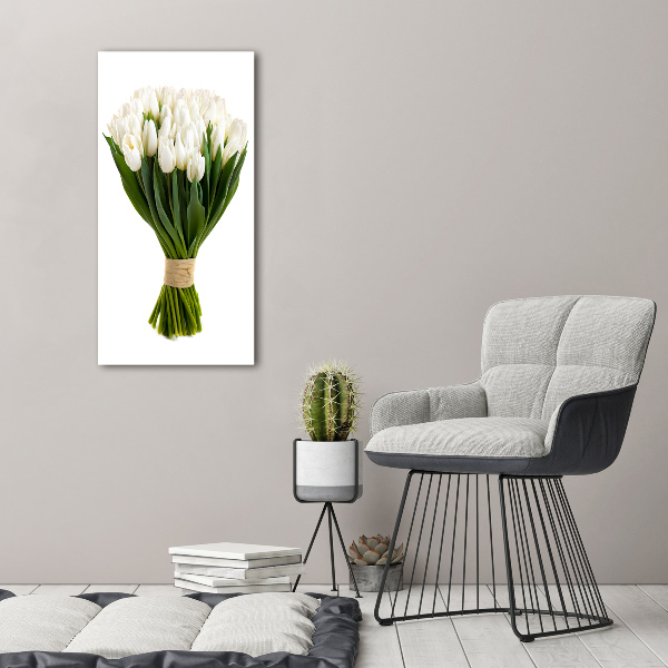 Verticale glasfoto Witte tulpen