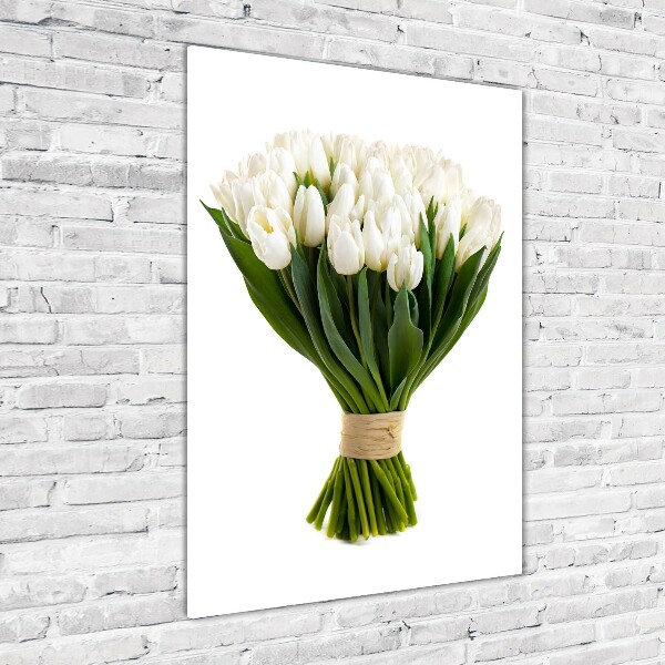 Verticale glasfoto Witte tulpen