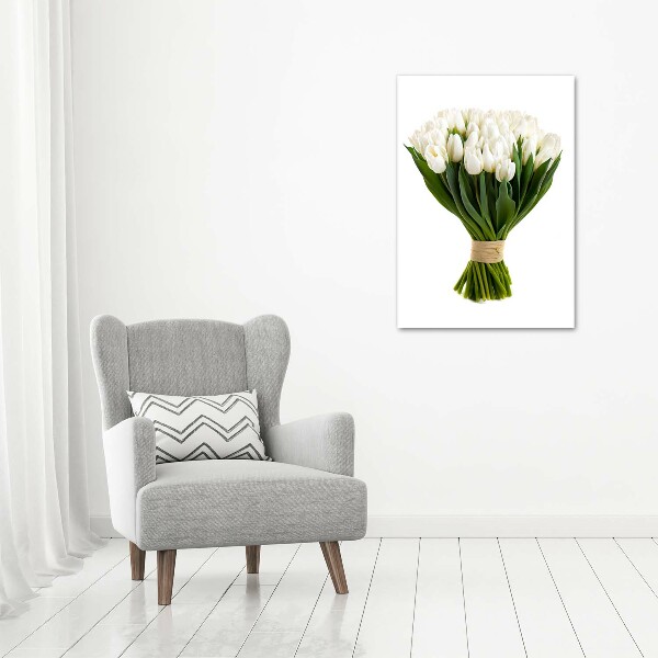 Verticale glasfoto Witte tulpen
