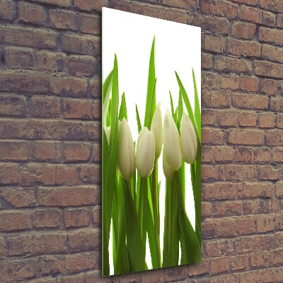 Verticale glasfoto Witte tulpen