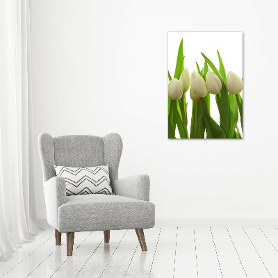 Verticale glasfoto Witte tulpen