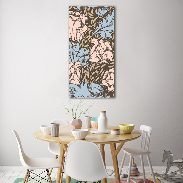 Verticale glasfoto Bloemen en bladeren