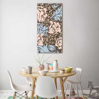 Verticale glasfoto Bloemen en bladeren