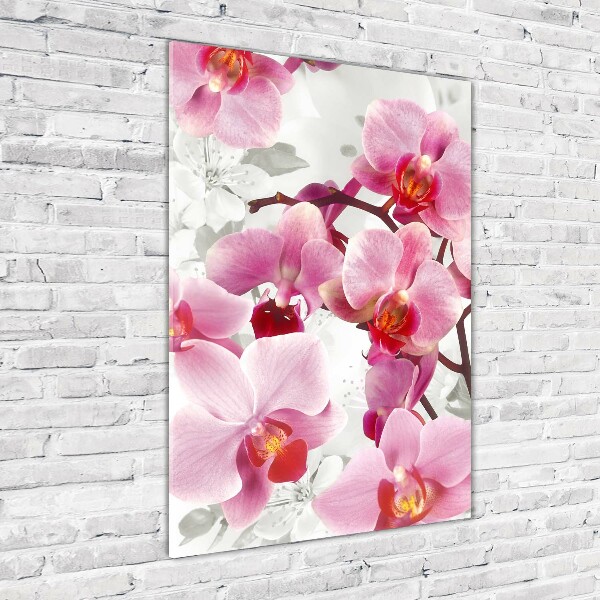 Verticale glasfoto Roze orchidee