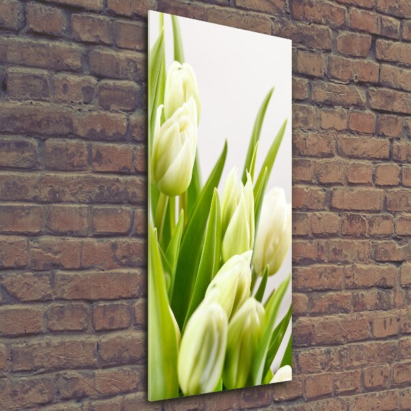 Verticale glasfoto Witte tulpen